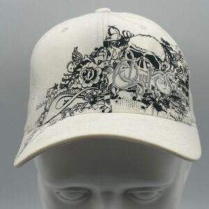 Vintage‎ Y2K Quiksilver Mens Graphic Baseball Cap Skull Design White Flexfit S M